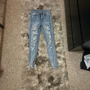 American Eagle Outfitters Light Blue Distressed Skinny Jeans